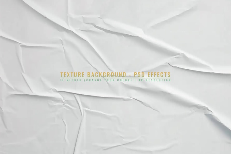 PSD texture d'affiche en papier blanc froissé et plissé sur fond transparent