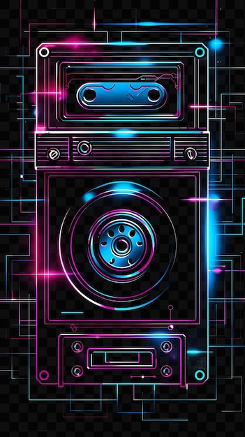 PSD texture des motifs d'ondes rétro arrière-plan avec des signes au néon et une cassette brillante y2k collage art neon