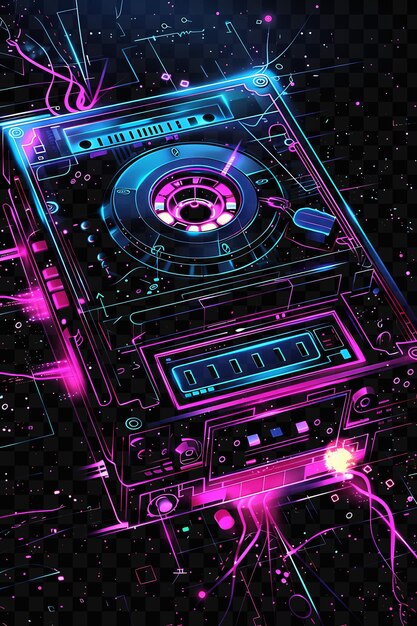 PSD texture retro wave patterns background com sinais de néon e cassete brilhante y2k collage art neon