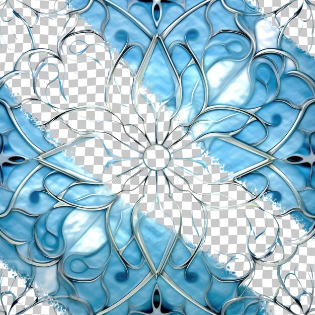 PSD la texture de verre d'art bleu avec un dessin arabesque est utilisée pour créer un arrière-plan transparent sans couture