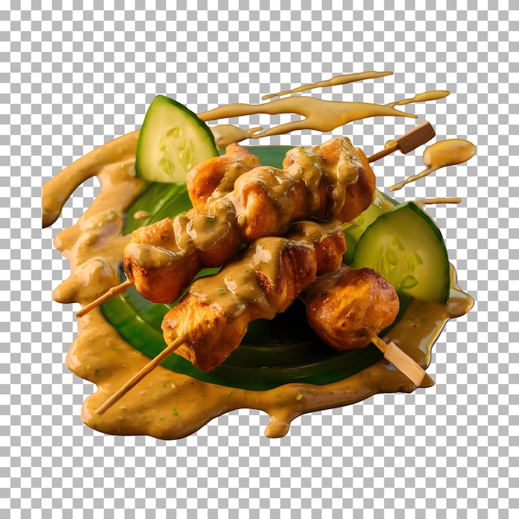 PSD thai chicken satay with peanut sauce on transparent background