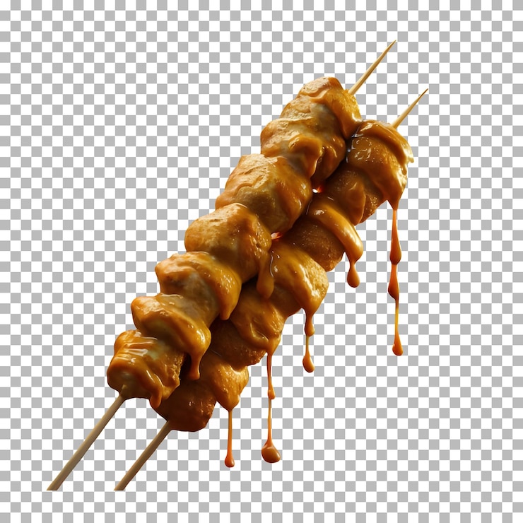 PSD thai chicken satay with peanut sauce on transparent background