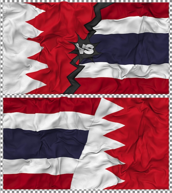 Thailand gegen Bahrain Halbkombinierte Flagge Stoff-Bump-Textur 3D-Rendering
