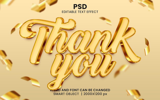 Thank you 3d editable text effect Premium Psd with background