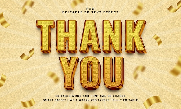 Thank You editable psd 3d text effect premium with background