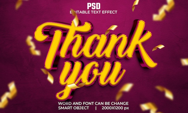 Thank you gold color 3d editable text effect Premium Psd with background