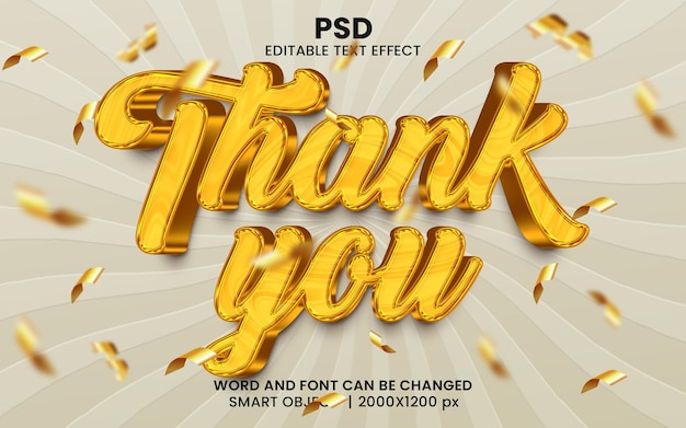 Thank you golden 3d editable text effect Premium Psd with background