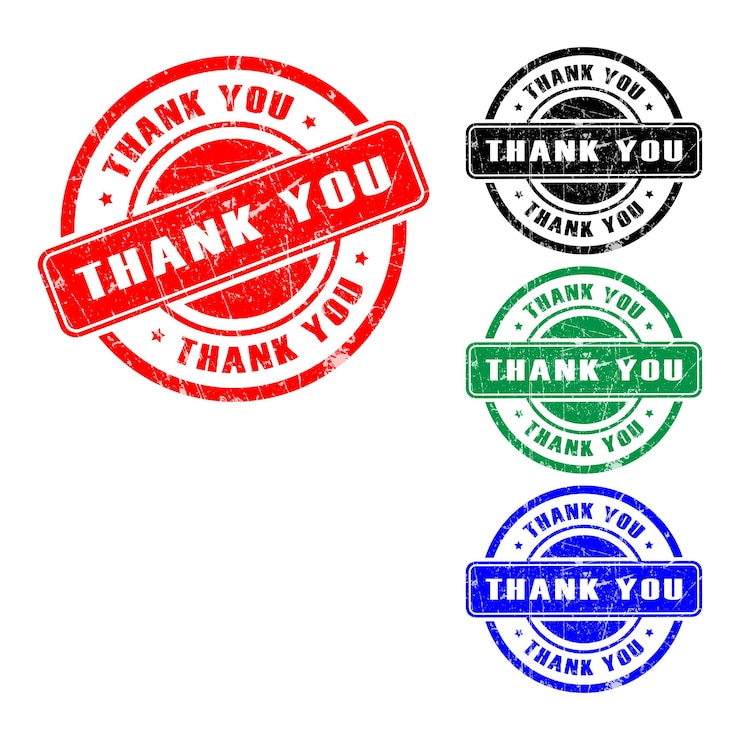 PSD thank you stamp badge in red black green and blue colors isolated on transparent background