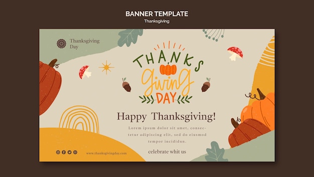 Thanksgiving Day horizontale Bannervorlage mit herbstlichen Details