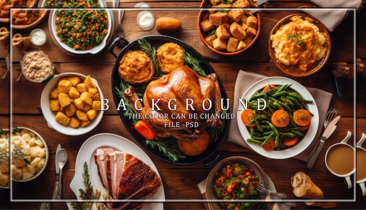 PSD thanksgiving dinner table feast