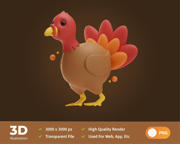 PSD thanksgiving objet dinde oiseau 3d illustration