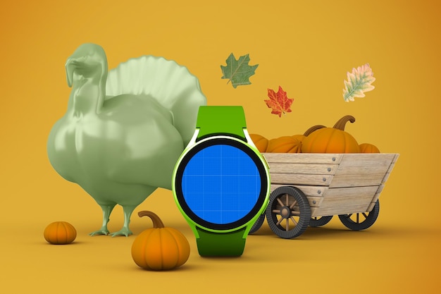 Thanksgiving runde smart watch mockup