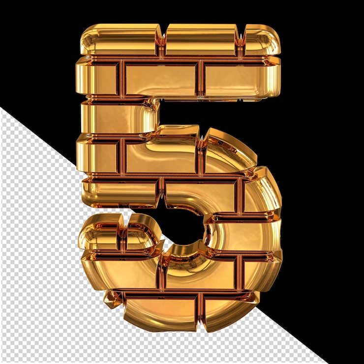 PSD the 3d symbol made of gold bricks number 5