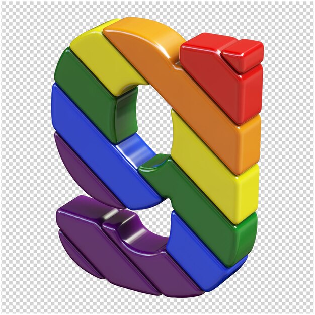 the letters in the color of the lgbt flag are rotated to the left. 3d letter g