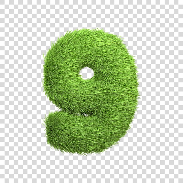 The number 9 shaped from dense green grass set against a pure white backdrop Number nine Front view