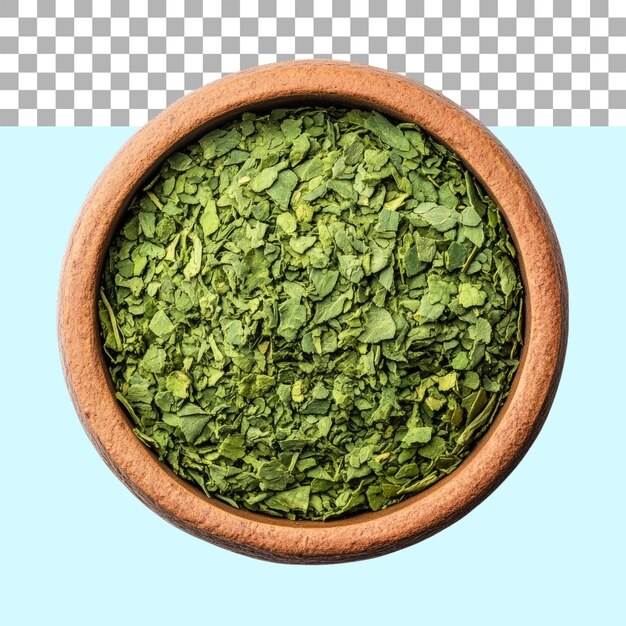 Thé vert de moringa organique en argile sur alpha transparent isolé sur fond blanc PNG découpé fichier chemin d'applaudissement