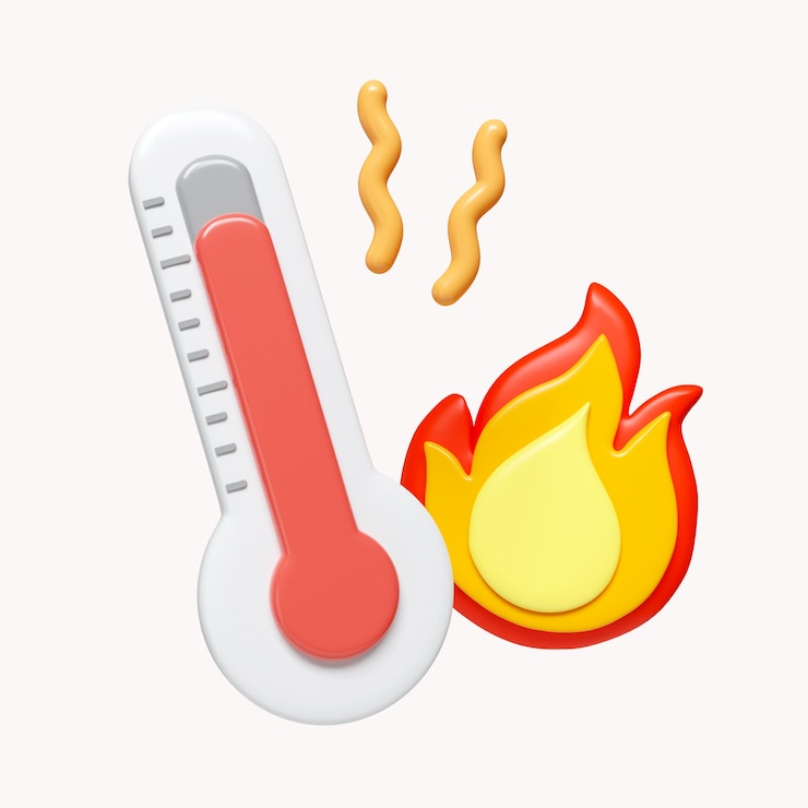 PSD thermomètre 3d et symbole de feu haute température le concept de temps et d'augmentation de la température icône de l'heure d'été isolé sur fond blanc illustration de rendu 3d tracé de détourage