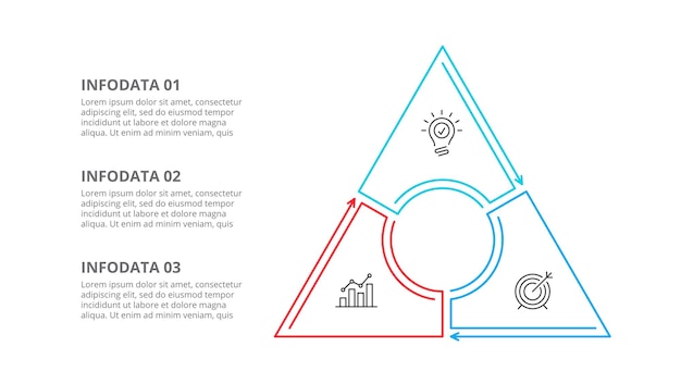 Thin line cyle triangle diagram Infographic with 3 options steps or processes