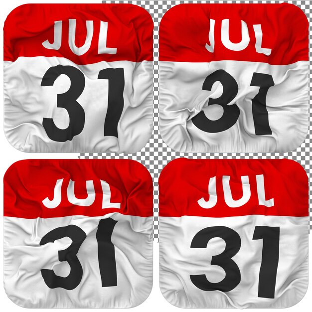 thirty first 31st july date calendar icon isolated four waving style bump texture 3d rendering