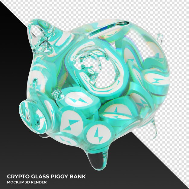 THORChain RUNE Hucha de vidrio con cripto monedas ilustración 3d