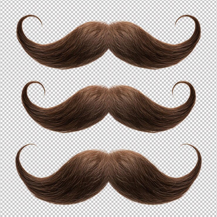 PSD three brown moustaches against a white background
