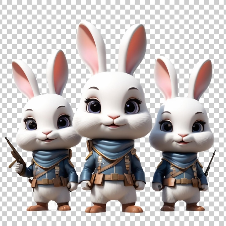 PSD three cartoon rabbits with a gun and a gun