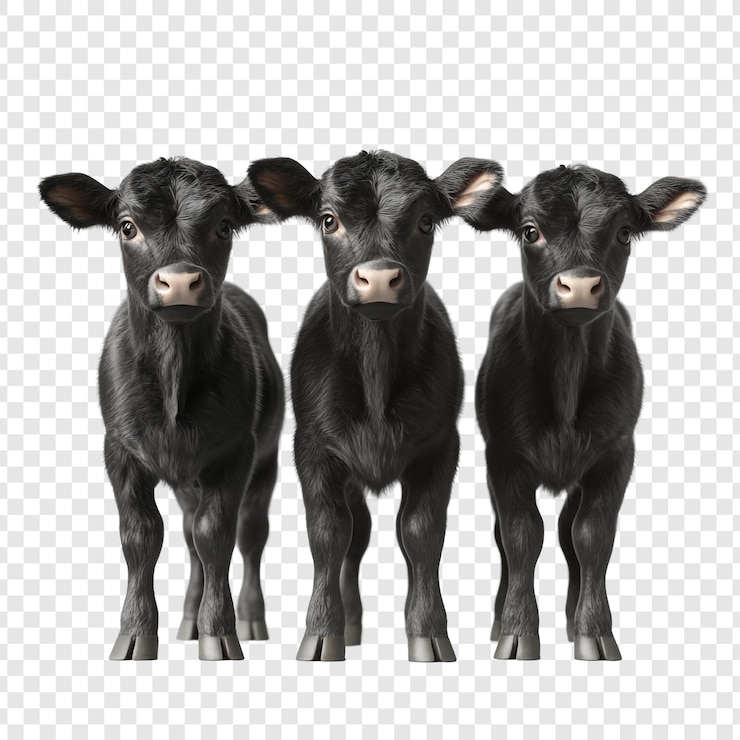 PSD three cute black calves standing together