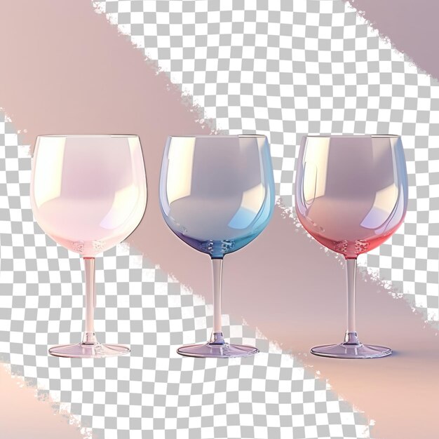 PSD three different colored wine glasses with different colors and one red and blue