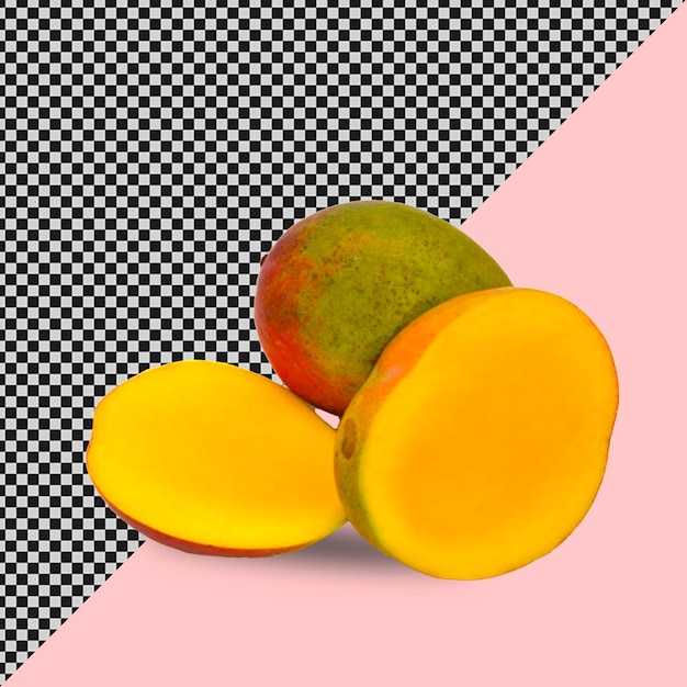 three different fruits are on a pink background