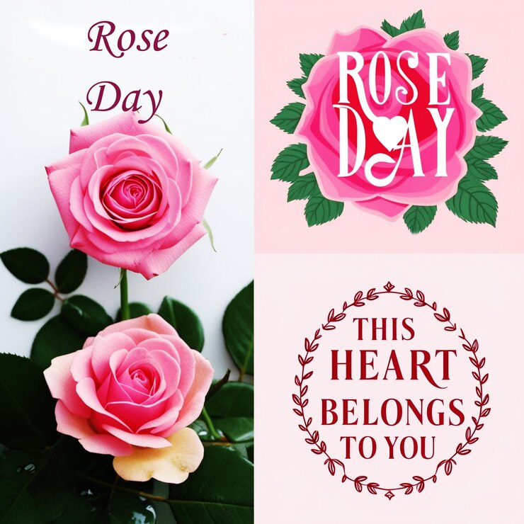 three different pictures of roses and the words rose day on a white background