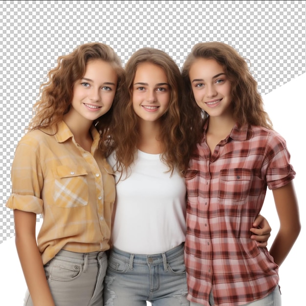 PSD three girls posing for a photo with one wearing a shirt that says  the one with the number 3  on it