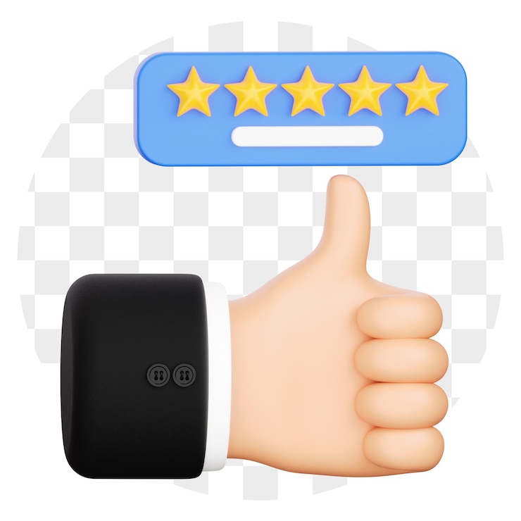 PSD thumbs up with five-star rating - positive feedback concept