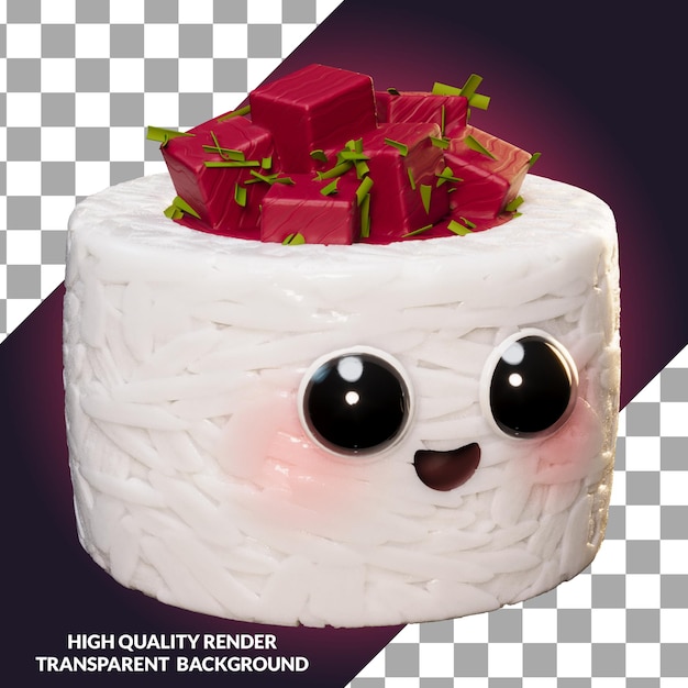 PSD thunfisch-tatar-sushi-rolle charakter 3d-illustration