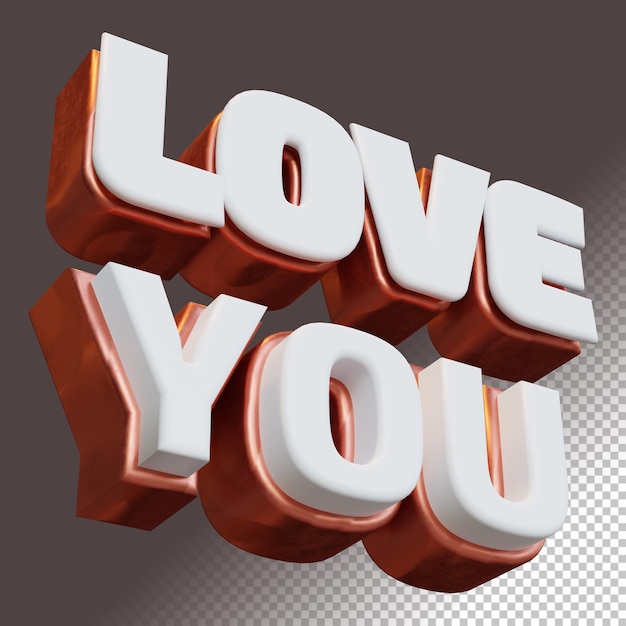 Ti amo 3d rendering lettera in grassetto isolata nel rendering 3d