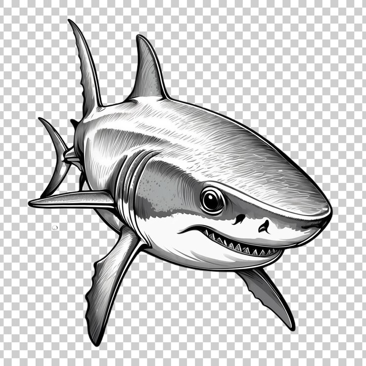 PSD un tiburón está nadando bajo el mar y el pez está nadando en el agua