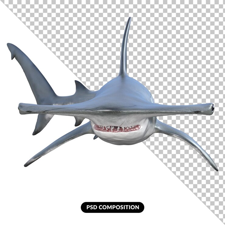 PSD tiburón martillo aislado render 3d