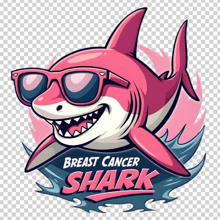 PSD tiburón rosado en gafas de sol concienciación sobre el cáncer de mama texto de tiburón aislado en un fondo transparente