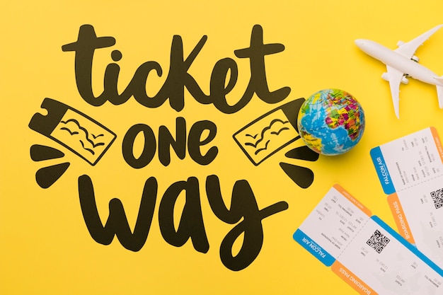 Ticket one way, inspirierender Schriftzug zum Thema Reisen