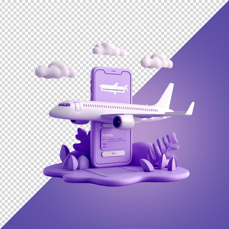 PSD ticket de pago 3d para avión de vuelo en fondo transparente