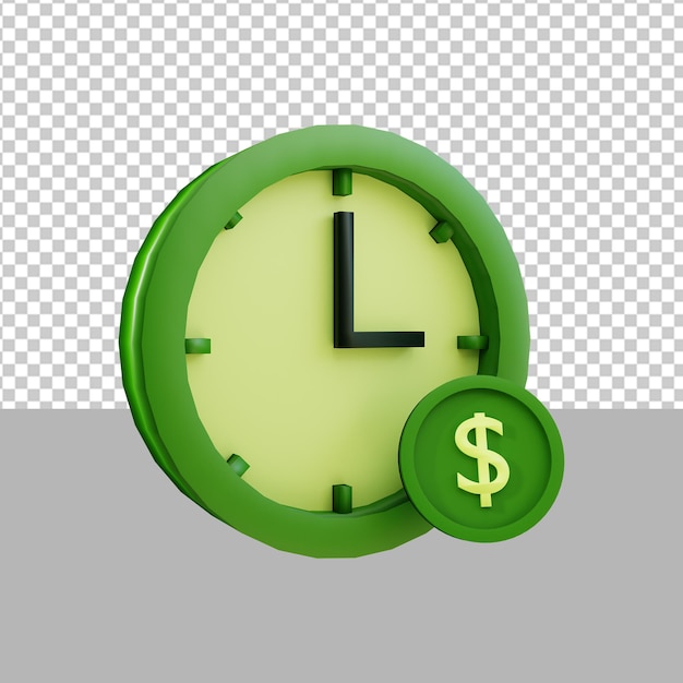 PSD el tiempo es dinero icono de reloj ilustración de renderizado 3d