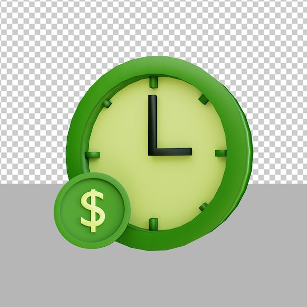 El tiempo es dinero Icono de reloj Ilustración de renderizado 3D
