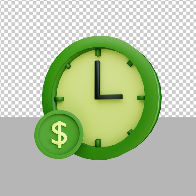 El tiempo es dinero icono de reloj ilustración de renderizado 3d