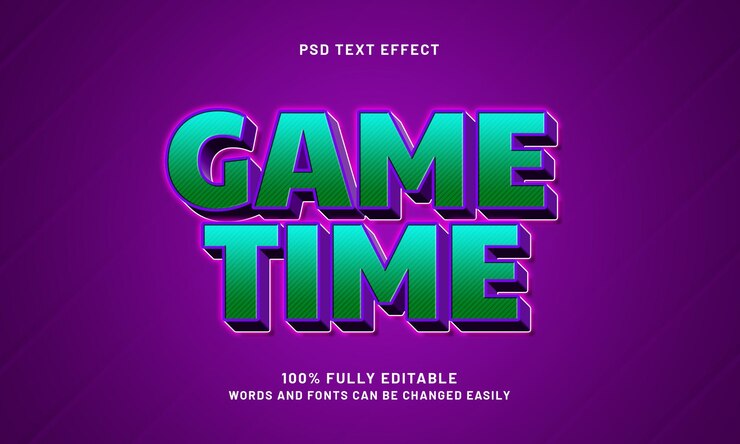 PSD tiempo de juego efectos de texto editables con un tema de juego y niños