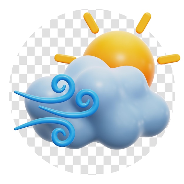 Tiempo soleado y ventoso Icono 3D Fondo transparente