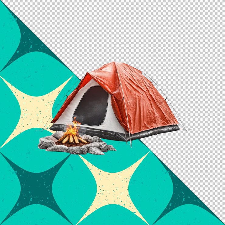 PSD la tienda de campamento y la fogata por la noche