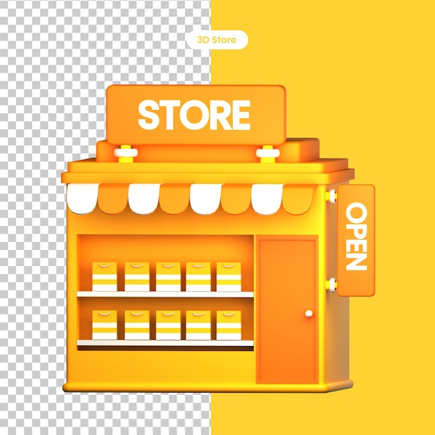 PSD tienda de comercio electrónico 3d e ilustración de compras