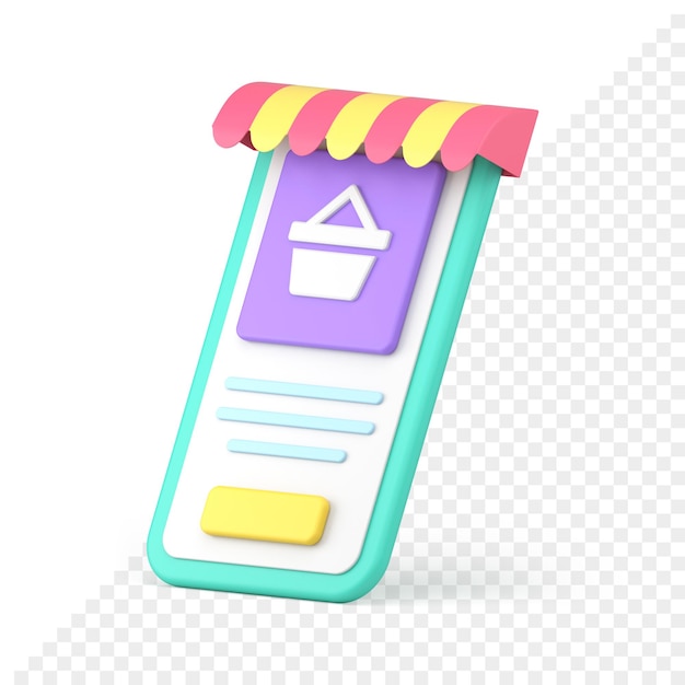 Tienda digital sitio web aplicación de comercio electrónico compras carro de supermercado toldo carpa diseño 3d icono