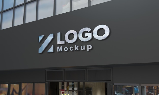 Tienda de diseño de maqueta de logotipo edificio primer plano renderizado en 3d