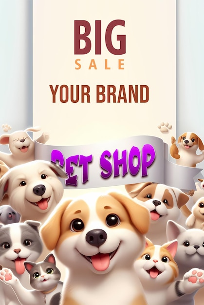 PSD tienda de mascotas linda y adorable plantilla de publicación y póster de redes sociales