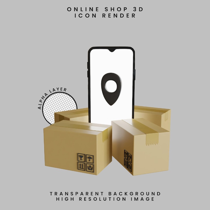 PSD tienda online icono 3d render con fondo transparente